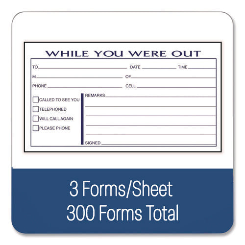 Image of Adams® While You Were Out Messages Book, Two-Part Carbonless, 5 x 2.83, 3 Forms/Sheet, 300 Forms Total