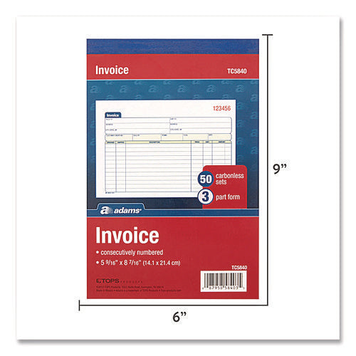 Image of Adams® Multipart General-Purpose Invoice Pad, Three-Part Carbonless, 7.94 x 5.56, 50 Forms Total