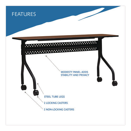 Image of Iceberg OfficeWorks Mobile Training Table, Rectangular, 60" x 18" x 29", Mahogany/Black