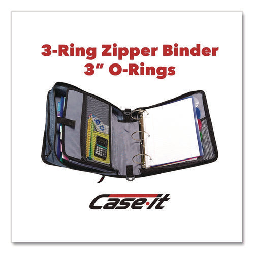 Image of Case it Mighty Zip Tab Binder, 3 Rings, 3" Capacity, 11 X 8.5, Red