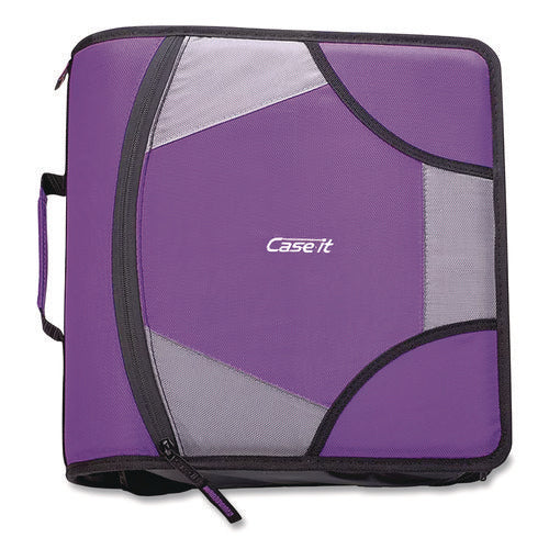 Image of Case it King Size Mighty Zip Tab Binder, 3 Rings, 4" Capacity, 11 X 8.5, Purple