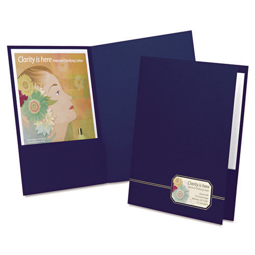 Image of Oxford Monogram Series Business Portfolio, Cover Stock, 0.5" Capacity, 11 X 8.5, Blue With Embossed Gold Foil Accents, 4/pack