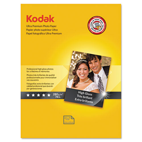 Image of Kodak Ultra Premium Photo Paper, 10 Mil, 8.5 X 11, High-Gloss White, 25/pack