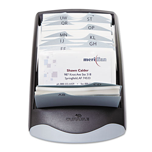 Image of Durable® Visifix Desk Business Card File, Holds 200 2.88 X 4.13 Cards, 5 X 9.31 X 3.56, Plastic, Graphite/black