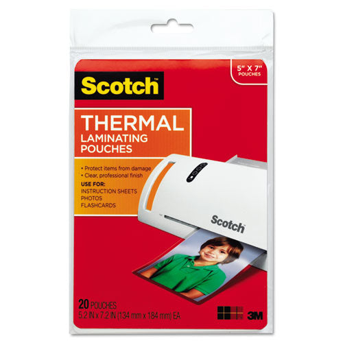 Image of Scotch Laminating Pouches, 5 Mil, 5" X 7", Gloss Clear, 20/pack