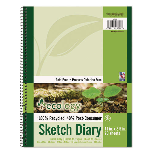 Image of Pacon® Ecology Sketch Diary, 60 lb Text Paper Stock, Green Cover, (70) 11 x 8.5 Sheets
