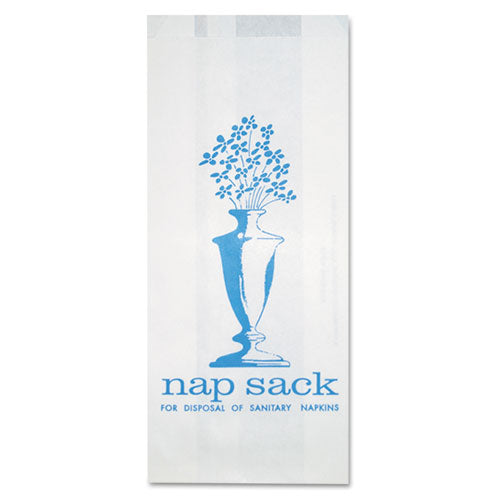 Image of Bagcraft Nap Sack Sanitary Disposal Bags, 4" x 2" x 9", White, 1,000/Carton