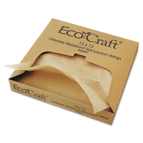 Image of Bagcraft EcoCraft Grease-Resistant Paper Wraps and Liners, 12 x 12, Natural, 1,000/Box, 5 Boxes/Carton