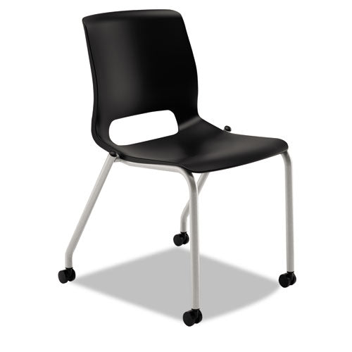 Image of HON® Motivate Four-Leg Stacking Chair with Plastic Seat, Supports 300 lb, 17.75" Seat Height, Onyx Seat/Back, Platinum Base, 2/CT