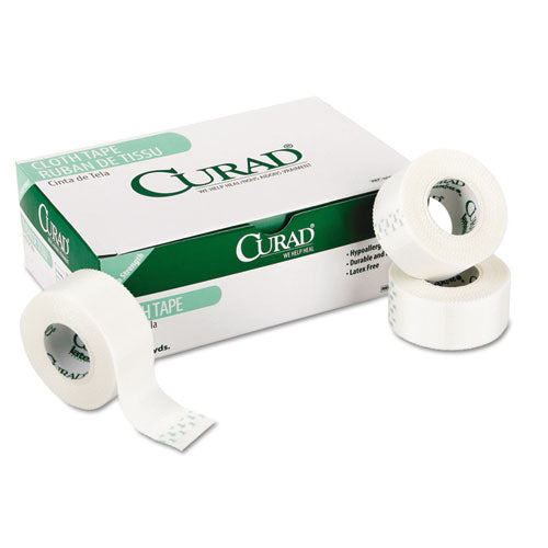 Image of Curad® First Aid Cloth Silk Tape, Heavy-Duty, Acrylic/Silk, 2" x 10 yds, White, 6/Pack