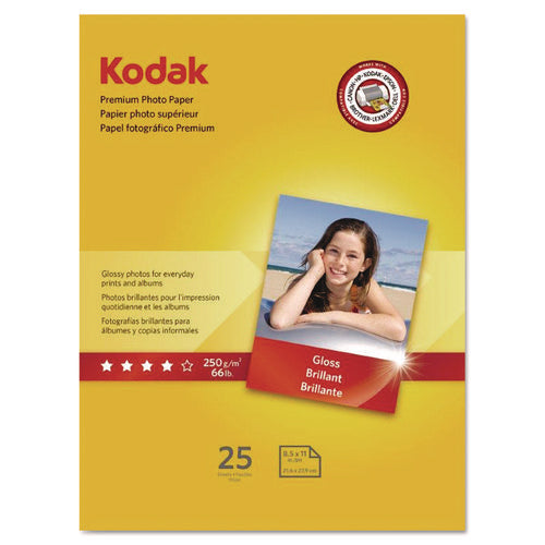 Image of Kodak Premium Photo Paper, 8.5 Mil, 8.5 X 11, Glossy White, 25/pack
