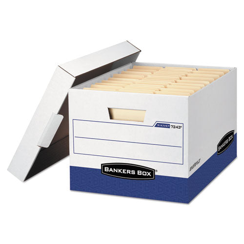 Image of Bankers Box® R-Kive Heavy-Duty Storage Boxes, Letter/legal Files, 12.75" X 16.5" X 10.38", White/blue, 4/carton