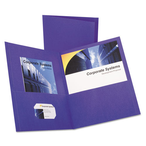 Image of Oxford Twin-Pocket Folder, Embossed Leather Grain Paper, 0.5" Capacity, 11 X 8.5, Purple, 25/box