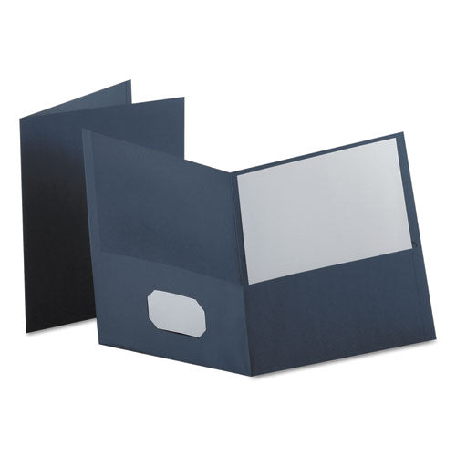 Image of Oxford Twin-Pocket Folder, Embossed Leather Grain Paper, 0.5" Capacity, 11 X 8.5, Dark Blue, 25/box