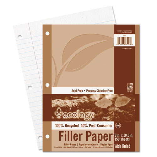 Image of Pacon® Ecology Filler Paper, 3-Hole, 8 X 10.5, Wide/legal Rule, 150/pack