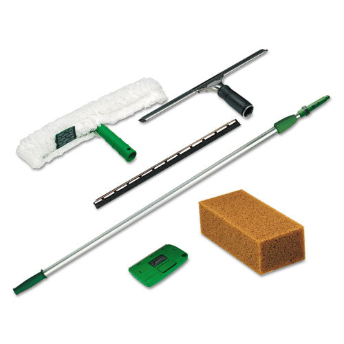 Image of Unger® Pro Window Cleaning Kit With 8 Ft Pole, Scrubber, Squeegee, Scraper, Sponge