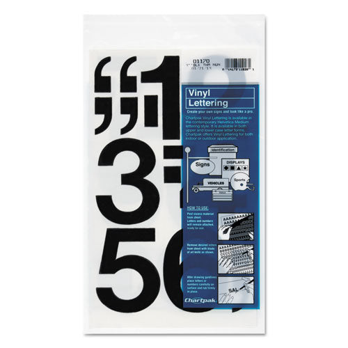 Image of Chartpak® Press-On Vinyl Self-Adhesive Numbers, 3" Tall, Black Characters, 10/Pack