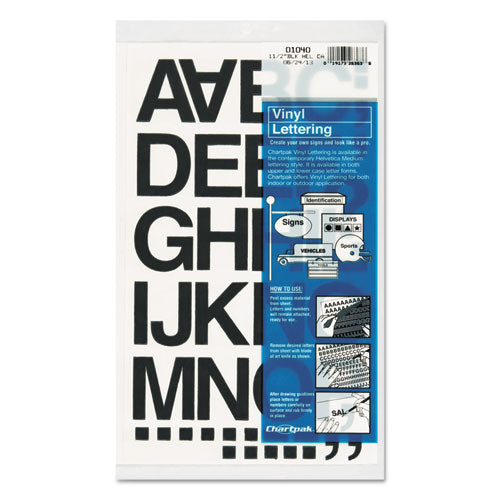 Image of Chartpak® Press-On Vinyl Self-Adhesive Numbers and Uppercase Letters, 1.5" Tall, Black Characters, 37 Pieces