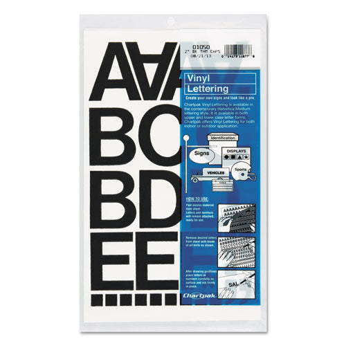 Image of Chartpak® Press-On Vinyl Self-Adhesive Numbers and Uppercase Letters, 2" Tall, Black Characters, 77/Pack