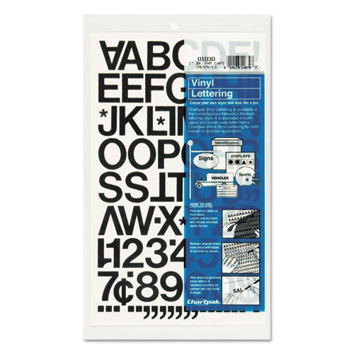 Image of Chartpak® Press-On Vinyl Self-Adhesive Numbers and Uppercase Letters, 1" Tall, Black Characters, 88/Pack