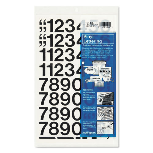 Image of Chartpak® Press-On Vinyl Self-Adhesive Numbers, 1" Tall, Black Characters, 44/Pack