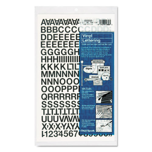 Image of Chartpak® Press-On Vinyl Self-Adhesive Numbers and Uppercase Letters, 0.5" Tall, Black Characters, 201/Pack