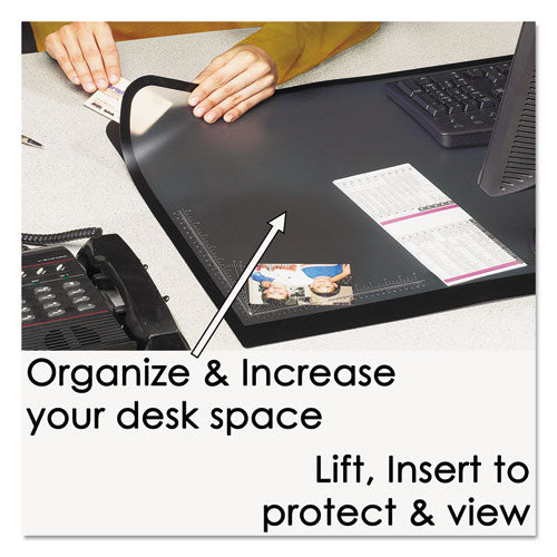 Image of Artistic® Desk Pad with Transparent Lift-Top Overlay and Antimicrobial Protection, 31" x 20", Black Pad, Transparent Frost Overlay