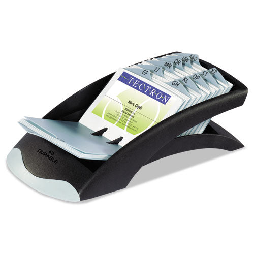 Image of Durable® Visifix Desk Business Card File, Holds 200 2.88 X 4.13 Cards, 5 X 9.31 X 3.56, Plastic, Graphite/black