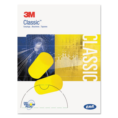Image of 3M E-A-R Classic Small Earplugs in Pillow Paks, Cordless, PVC Foam, Yellow, 200 Pairs/Box