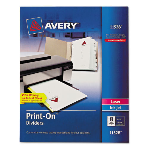Image of Avery® Customizable Print-On Dividers, 3-Hole Punched, 8-Tab, 11 x 8.5, White, 1 Set