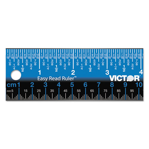 Image of Victor® Easy Read Stainless Steel Ruler, Standard/metric, 18".25 Long, Blue