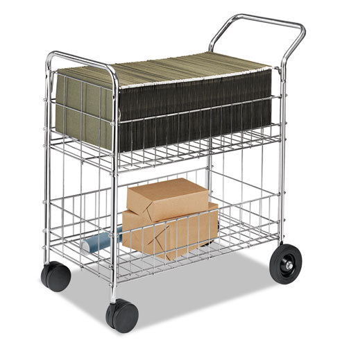 Image of Fellowes® Wire Mail Cart, Metal, 2 Bins, 21.5" x 37.5" x 39.5", Chrome