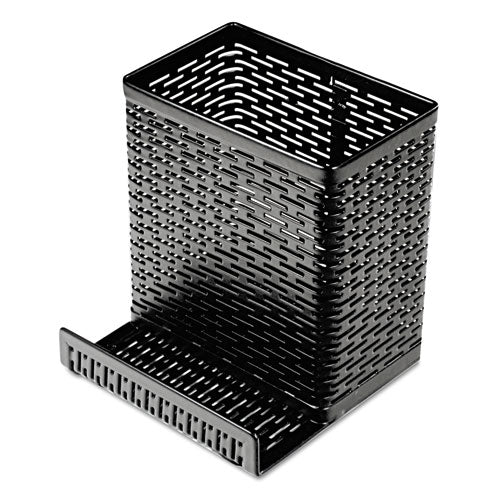 Image of Artistic® Urban Collection Punched Metal Pencil Cup/Cell Phone Stand, Perforated Steel, 3.5 x 3.5, Black