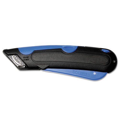 Image of COSCO Easycut Cutter Knife w/Self-Retracting Safety-Tipped Blade, 6" Plastic Handle, Black/Blue