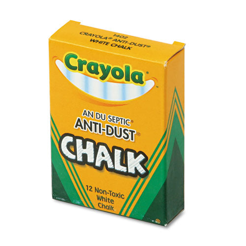 Image of Crayola® Nontoxic Anti-Dust Chalk, 3" x 0.31" Diameter, White, 12 Sticks/Box