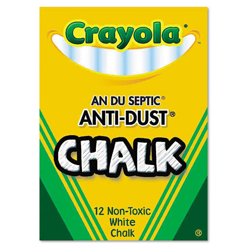 Image of Crayola® Nontoxic Anti-Dust Chalk, 3" x 0.31" Diameter, White, 12 Sticks/Box