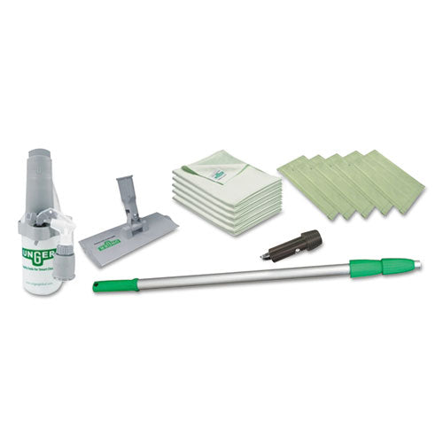 Image of Unger® Speedclean Window Cleaning Kit, 72" To 80", Extension Pole With 8" Pad Holder, Silver/green
