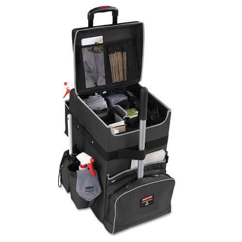 Image of Rubbermaid® Commercial Executive Quick Clean Janitorial Cart, Synthetic Fabric, 16 Compartments, 14.25" x 16.5" x 25", Dark Gray