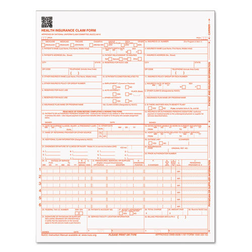 Image of TOPS CMS-1500 Medicare/Medicaid Forms for Laser Printers, One-Part (No Copies), 8.5 x 11, 250 Forms Total