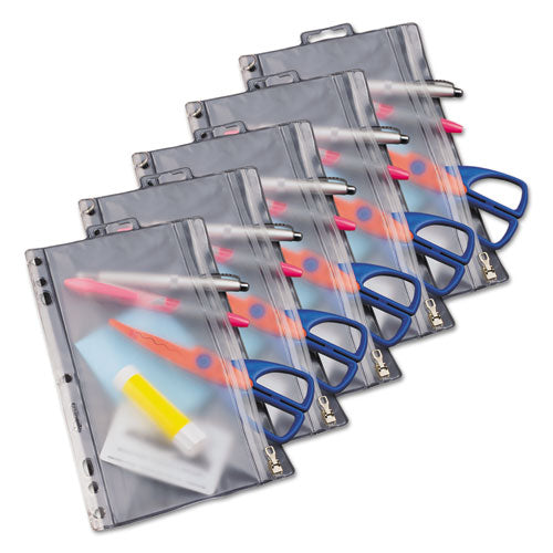 Image of Oxford Zipper Binder Pocket, 2- to 5-Hole Punched, 6" x 9.5", Clear