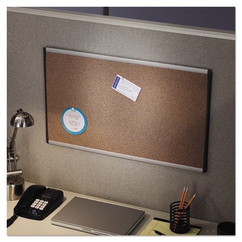 Image of Quartet® ARC Frame Cubicle Board, Cork Bulletin, 30" x 18", Tan Surface, Satin Aluminum Frame