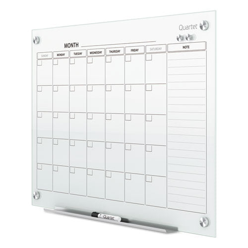 Image of Quartet® Infinity Magnetic Glass Calendar Board, Monthly Planning/Scheduling, 36" x 24", White Surface