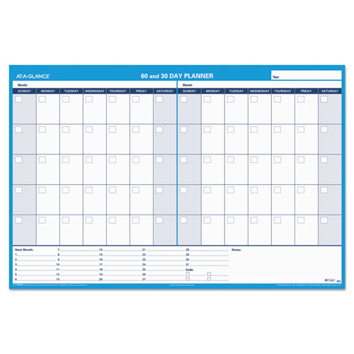 Image of AT-A-GLANCE® 30/60-Day Undated Horizontal Erasable Wall Planner, 48 X 32, White/blue Sheets, Undated