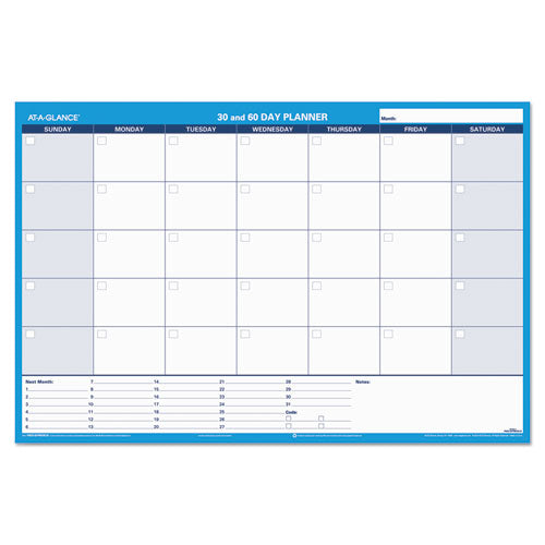 Image of AT-A-GLANCE® 30/60-Day Undated Horizontal Erasable Wall Planner, 36 X 24, White/blue Sheets, Undated