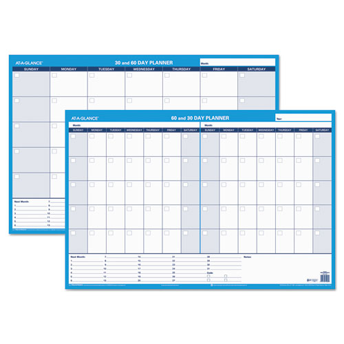 Image of AT-A-GLANCE® 30/60-Day Undated Horizontal Erasable Wall Planner, 36 X 24, White/blue Sheets, Undated