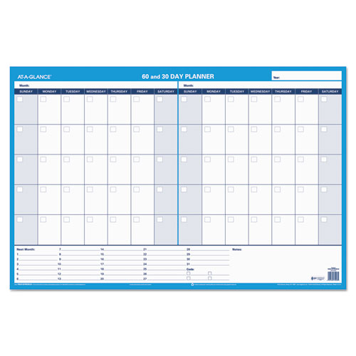 Image of AT-A-GLANCE® 30/60-Day Undated Horizontal Erasable Wall Planner, 36 X 24, White/blue Sheets, Undated