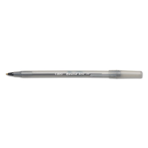 Image of BIC® Round Stic Xtra Life Ballpoint Pen, Stick, Medium 1 mm, Black Ink, Translucent Black Barrel, Dozen