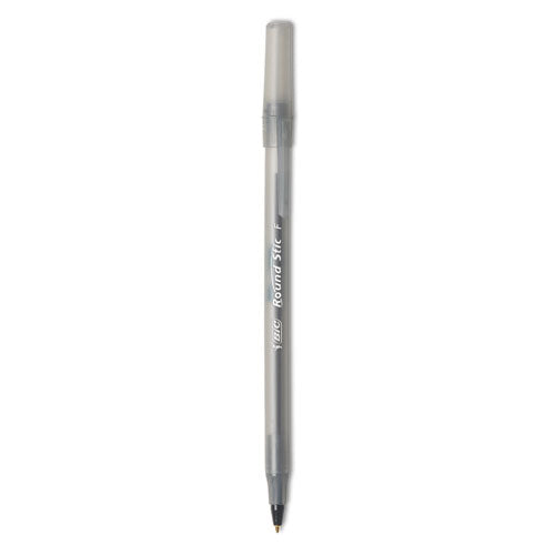 Image of BIC® Round Stic Xtra Precision Ballpoint Pen, Stick, Fine 0.8 Mm, Black Ink, Smoke Barrel, Dozen