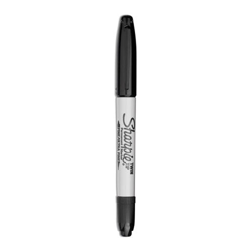 Image of Sharpie® Twin-Tip Permanent Marker, Extra-Fine/fine Bullet Tips, Black, Dozen