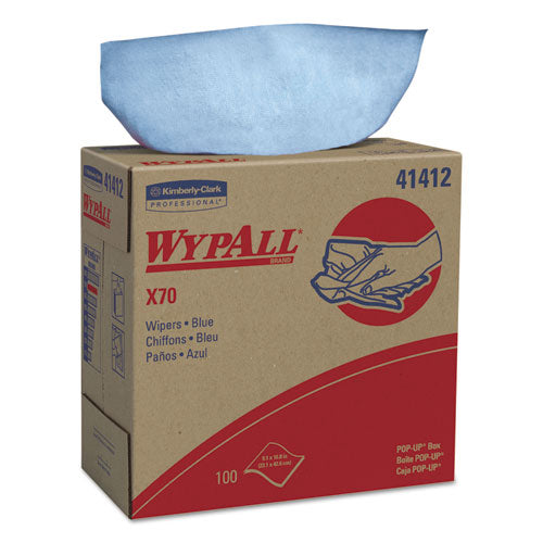 Image of WypAll® X70 Cloths, POP-UP Box, 9.13 x 16.8, Blue, 100/Box, 10 Boxes/Carton